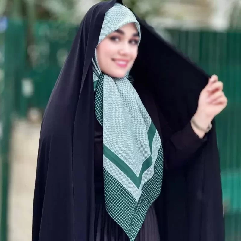 روسری نخ طرح کاملیا سبز