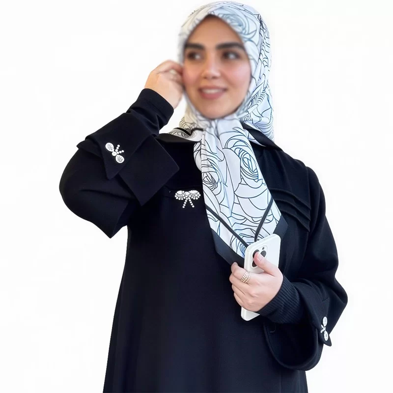 عبا زنانه مدل پانیذ پارچه کرپ تیتانیوم