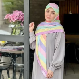 روسری نخ طرح طیفی پله ای پاستیلی