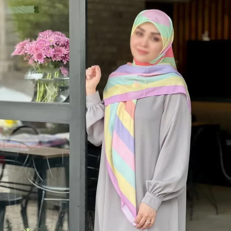 روسری نخ طرح طیفی پله ای پاستیلی