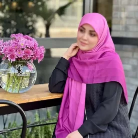 روسری نخ طرح طیفی پله ای صورتی سرخابی