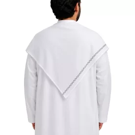 شماغ عربی نخی رنگ سفید با نوار طوسی رنگ