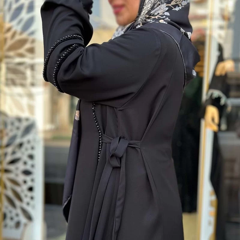 عبا زنانه مدل نگار کریستال پارچه کرپ تیتانیوم