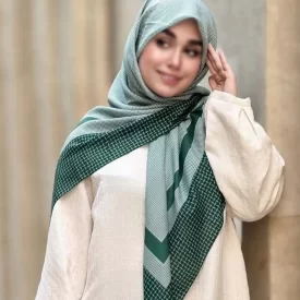 روسری نخ طرح کاملیا سبز