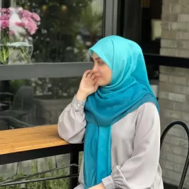 روسری نخ طرح طیفی پله ای سبز آبی