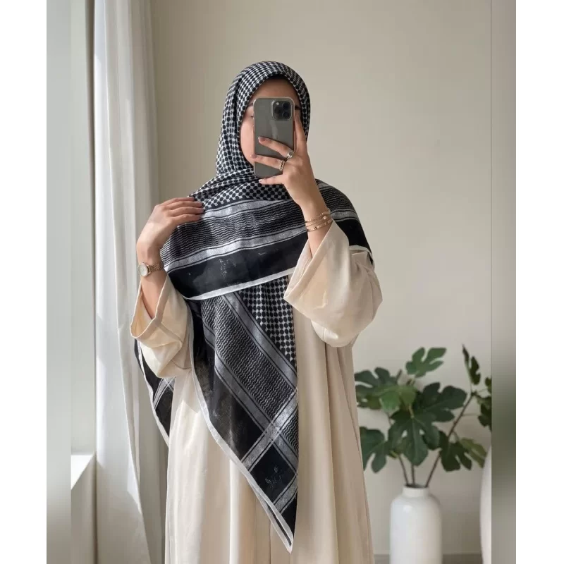 روسری نخی طرح چفیه طوسی قواره 140