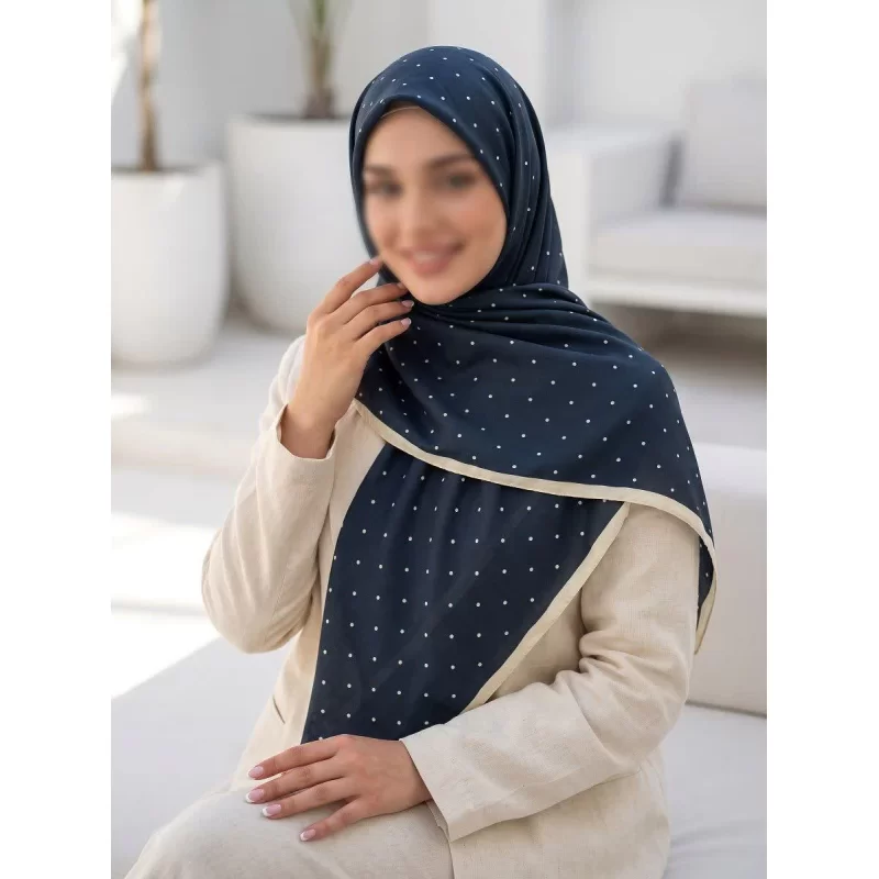 روسری نخی طرح خالخالی سبز آبی قواره 140