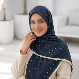 روسری نخی طرح خالخالی سبز آبی قواره 140