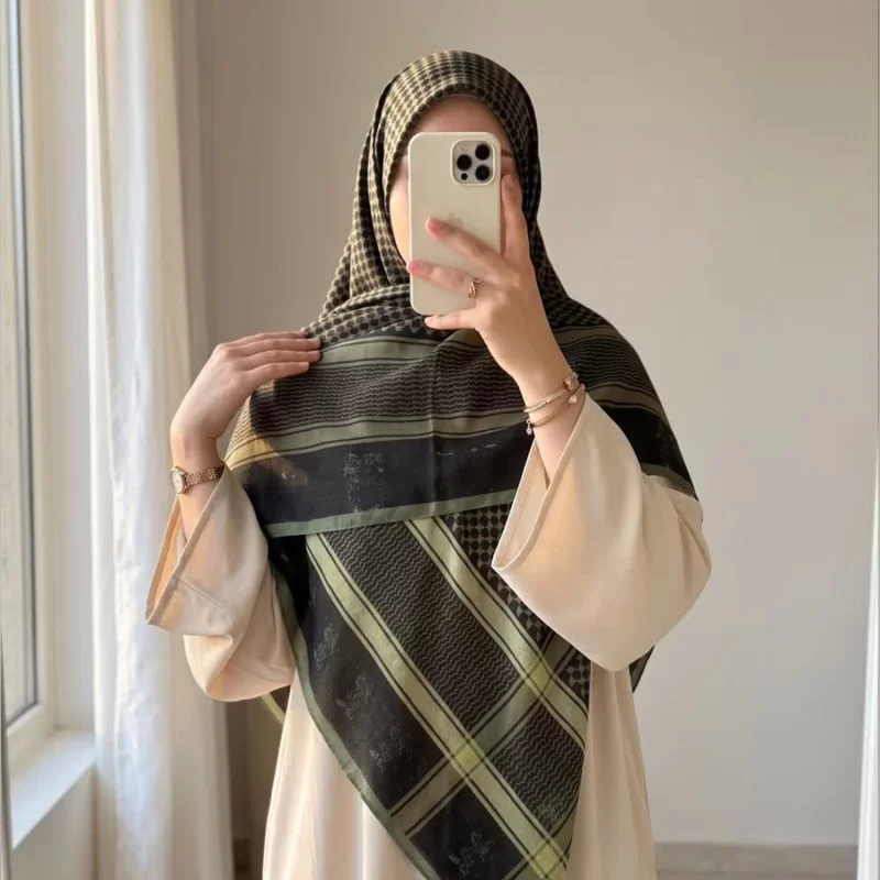 روسری نخی طرح چفیه سبز قواره 140