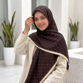 روسری نخی طرح خالخالی قهوه‌ای سوخته قواره 140