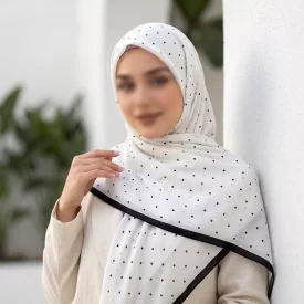 روسری نخی طرح خالخالی سفید قواره 140