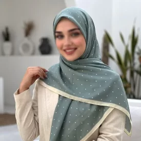 روسری نخی طرح خالخالی فیروزه‌ای قواره 140
