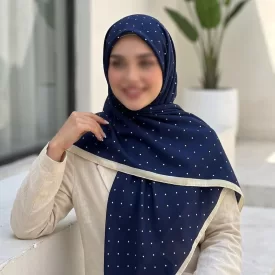 روسری نخی طرح خالخالی آبی نفتی قواره 140