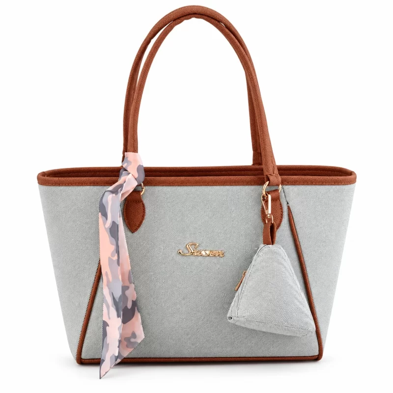 کیف دستی زنانه چرم مصنوعی کد 5652 طوسی روشن