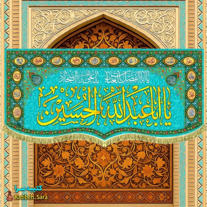 کتیبه مخمل اعیاد شعبانیه و ولادت امام حسین(ع) طرح گلدوزی