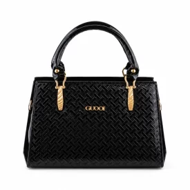 کیف دستی زنانه چرم مصنوعی کد 5707 مشکی طرح 4