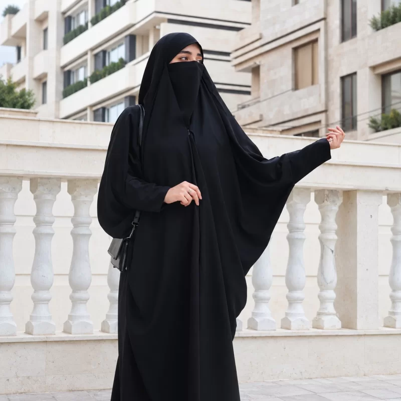 چادر مشکی عربی صدفی آستین‌دار