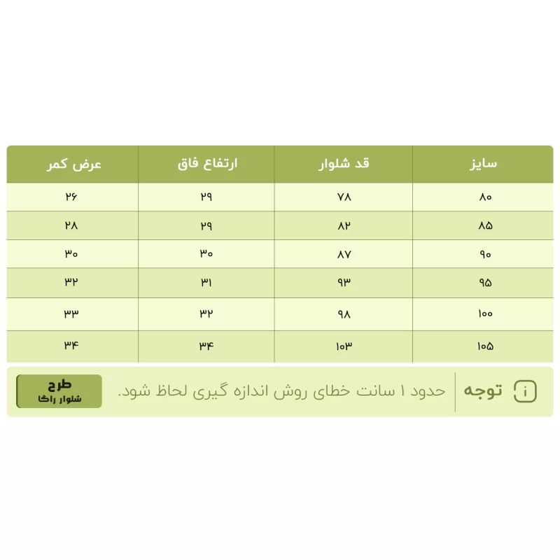 راهنمای سایز