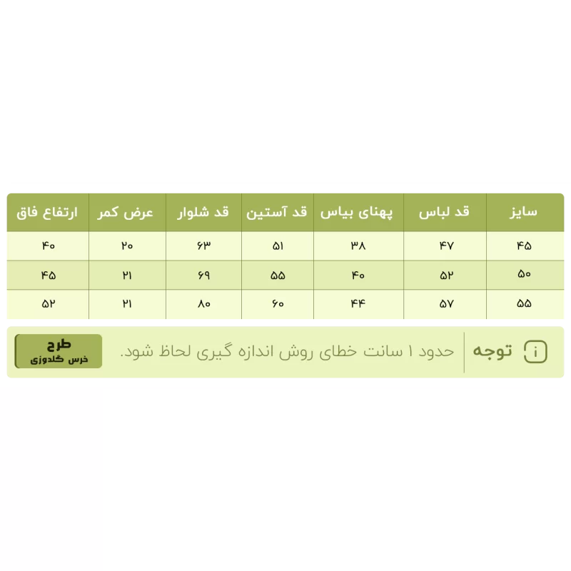 راهنمای سایز