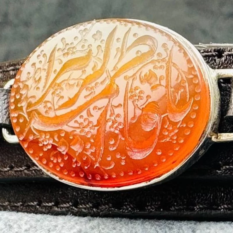 دستبند چرم مردانه مدل عقیق قاب نقره کد 4464