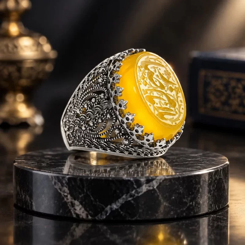 انگشتر عقیق زرد با حکاکی «یا امام رضا» کد 7263