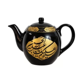 قوری هیئتی مشکی طرح اباالفضل العباس و اباعبدالله الحسین دو لیتری