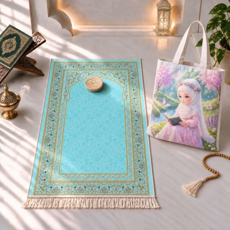 ست کیف و سجاده مخمل جشن تکلیف نوجوان فیروزه ای پاستیلی