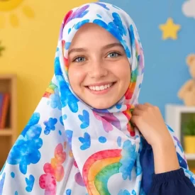 روسری حریر طرح رنگین کمان