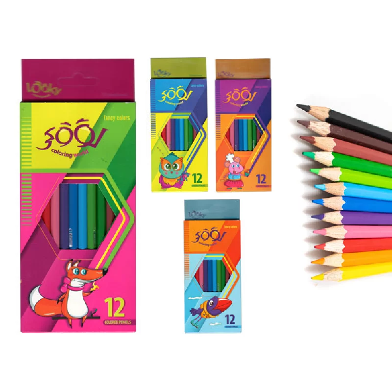 مداد ۱۲ رنگ مقوایی لوکی در 4 طرح مختلف