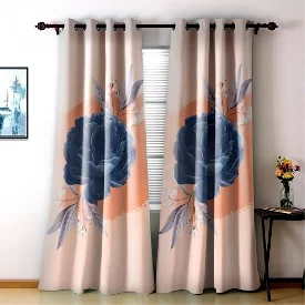 پرده چاپی طرح تک گل آبی مدل curtain641
