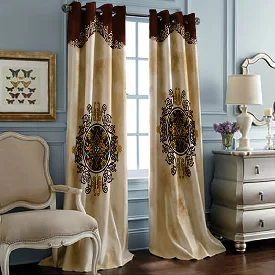 پرده چاپی طرح دو گل بزرگ سنتی مدل curtain508