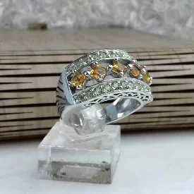 انگشتر زنانه جواهری سنگ اصلی سیترین و زبرجد اصلی