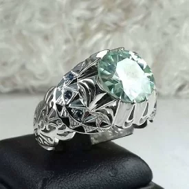 انگشتر موزانایت سبز الماس روسی درجه یک زیبا