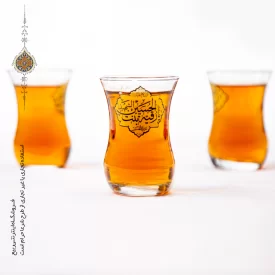 پک استکان کمر باریک و نعلبکی بلور با ذکر السلام علیک یا رقیه بنت الحسین الشهید (وسایل چایخانه هیئت)