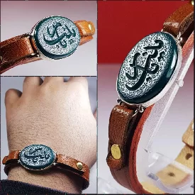 دستبند چرم اصل حکاکی ذکر یا زینب