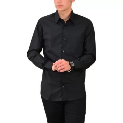 پیراهن مشکی کلاسیک یقه انگلیسی آستین کوتاه و آستین بلند