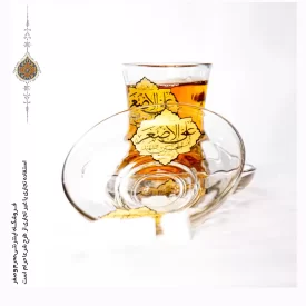 پک استکان کمر باریک دسته دار و نعلبکی بلور با ذکر السلام علیک یا علی اصغر بن الحسین الشهید