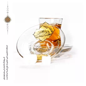 پک استکان کمر باریک دسته دار و نعلبکی بلور با ذکر یا اباعبدالله الحسین(ع)