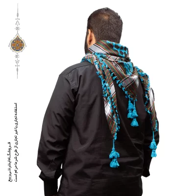 چفیه عربی رنگ آبی زمینه مشکی