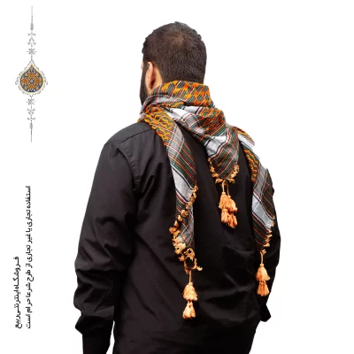 چفیه عربی رنگ نارنجی زمینه مشکی
