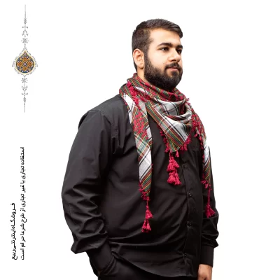 چفیه عربی رنگ زرشکی زمینه مشکی
