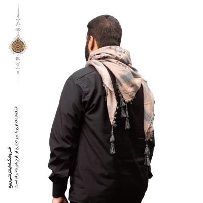چفیه عربی رنگ طوسی زمینه گلبهی