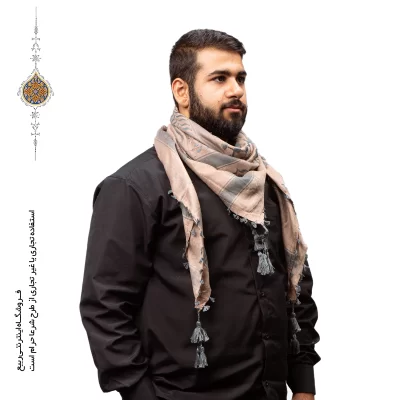 چفیه عربی رنگ طوسی زمینه گلبهی