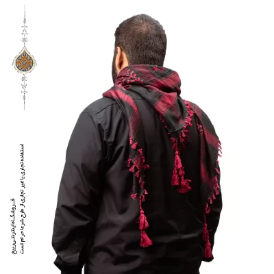 چفیه عربی رنگ یاقوتی زمینه مشکی