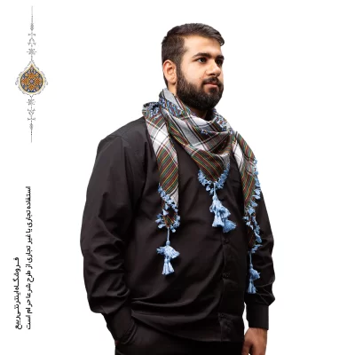 چفیه عربی رنگ آبی روشن زمینه مشکی