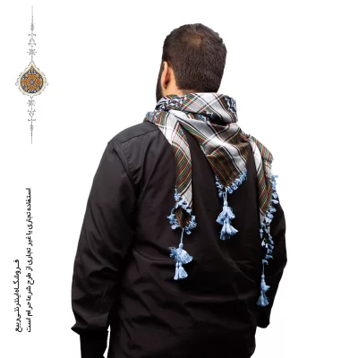 چفیه عربی رنگ آبی روشن زمینه مشکی