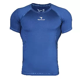 تی شرت ورزشی مردانه یقه گرد آستین کوتاه اندامی مدل TS-117 رنگ سورمه ای