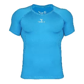 تی شرت ورزشی مردانه یقه گرد آستین کوتاه اندامی مدل TS-117 رنگ آبی