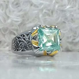 انگشتر موزونایت سبز الماس روسی با رکاب نقره