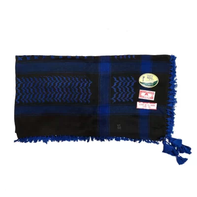 چفیه عربی رنگ مشکی با طرح و ریشه رنگ سرمه ای